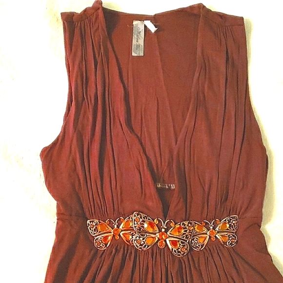 Marine Blu Y-2K Brown Tunic. Gold Butterfly Waist Size L - Picture 3 of 6